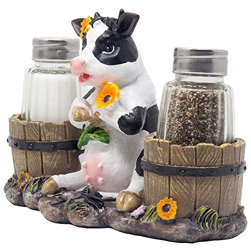 Decorative Holstein Cow Salt and Pepper Shaker Set with Old