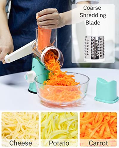 Rotary Cheese Grater Shredder - 3 Multi Blade Manual Vegetable Slicer DARK  BLUE