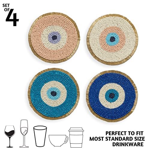 Folkulture Beaded Coasters For Drinks Or Coffee Table 4 Round