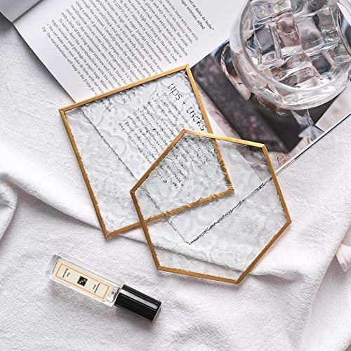Glass Gold Coasters for Drinks, 6 Pcs Cup Coaster Set with Carved Glass  Stylish for Coffee Tea Wine Coasters for Bar with Brass Edge Hexagon and  Squa - Imported Products from USA - iBhejo
