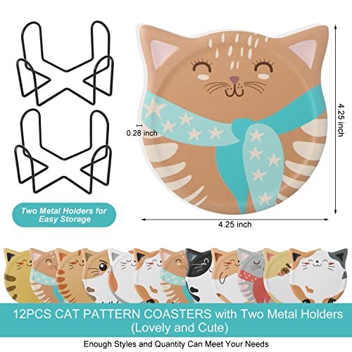 Funny Cat Coasters for Drink Cute Coasters Cat Gift for Cat Lovers Ceramic Coasters  with Cork Bottom and Metal Holder for Bar Office Dining Coffee Ta -  Imported Products from USA - iBhejo