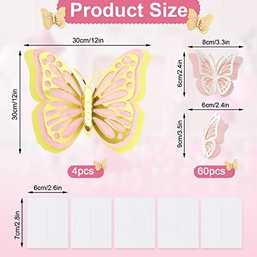 Whaline 64Pcs 3D Butterfly Wall Decor 4 Sizes Butterfly Wall Stickers Pink  Blue Purple Removable Bedroom Wall Decorations Spring Wall Decals for Birt  - Imported Products from USA - iBhejo