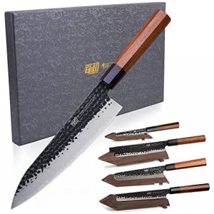 FINDKING Chefs Knives Set and Edge Guards, High Carbon Steel Kitchen Knives, Walnut Knife Holders, for Home Kitchen, Meat, Fruits, Vegetables, Dynast