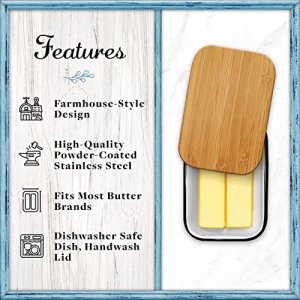 Home Acre Designs Butter Dish with Lid for Countertop - Unbreakable Metal Container & Covered Mess-Free Butter Keeper - Large Vintage Farmhouse Style