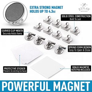 Zulay Set of 12 Magnets for Whiteboard & Refrigerator - Strong Magnetic Clips for Refrigerator with Notepad - Non-Scratch Steel Whiteboard Magnets & 