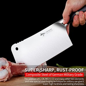 MAD SHARK Meat Cleaver, Professional 7.5 Inch Bone Chopping Butcher Knife with Heavy Duty Blade, German Military Grade Composite Steel, Chinese Chef'