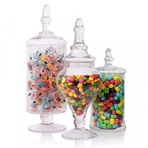 Mantello Glass Apothecary Jars with Lids- Set of 3 Candy Jars for