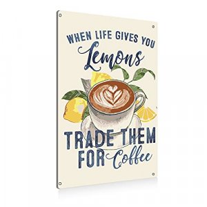 Funny Kitchen Lemon Coffee Metal Tin Sign Wall Decor Vintage When