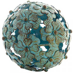 Antique Rusty Metal Flower Decorative Blue Sphere