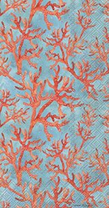 Coral Themed Guest Towels 32 CT | Decorative Paper Napkins for Buffet Kitchen or Bathroom Fingertip Hand Towels | Blue Coral Allover Design