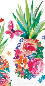 Floral Pineapple Guest Towels 32 CT - Decorative Paper Napkins for Buffet Kitchen or Bathroom Fingertip Hand Towels, Caribbean Bar Design