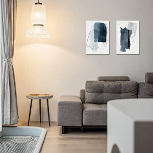Pigort Blue and Grey Abstract Wall Art Decor, Decorative Framed Blue & Grey Abstract Canvas Art Split Prints for Living Room, Kitchen, Bedroom, Offic