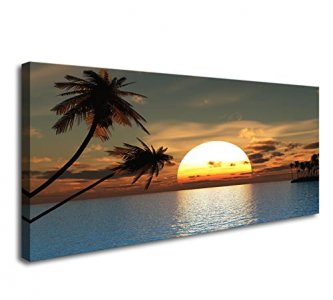 DZL Art S75650 Sunset Coconut Palm Trees Canvas Wall Art Palm Trees on The Small Island Tropical Scenery Nature Canvas Prints Pictures for Living Roo