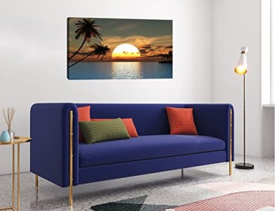DZL Art S75650 Sunset Coconut Palm Trees Canvas Wall Art Palm Trees on The Small Island Tropical Scenery Nature Canvas Prints Pictures for Living Roo