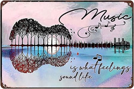 Music is What Feelings Sound Like Guitar Metal Sign Home Kitchen Farm Posters for Restaurant Bar Cafe Garage Hotel Man Cave Retro Art Wall Decor Plaq