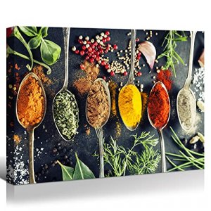 ANTIPY Kitchen Wall Decor, Colorful Spice Spoon Kitchen Wall Art, 18x12 Inch Canvas Wall Art Painting, Kitchen Artwork Decoration for Dining Room, Re