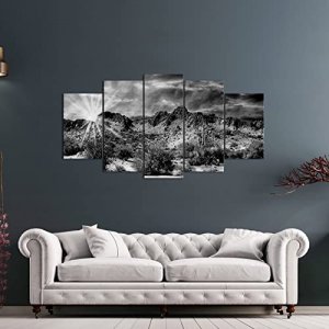 LevvArts 5 Piece Black and White Canvas Wall Art Arizona Sonoran Desert Sunset Landscape Painting Pictures Print on Canvas Southwestern Photography D