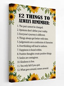 HONLUNG Inspirational Quote 12 Things To Always Remember Sunflowers Canvas Wall Art Prints 11x14 Inch Positive Thinking Reminders Decor For Home Offi