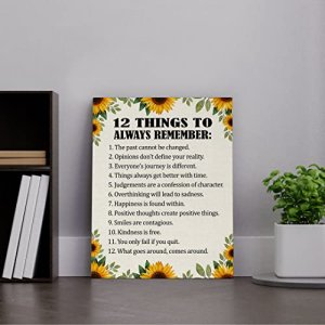 HONLUNG Inspirational Quote 12 Things To Always Remember Sunflowers Canvas Wall Art Prints 11x14 Inch Positive Thinking Reminders Decor For Home Offi