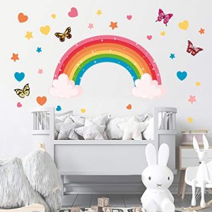 Yalajingli Rainbow Butterfly Wall Stickers DIY Children's Room Mural Wall Decals for Nursery Kids Room Living Room Bedroom Decorations Home Decor (Ra