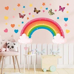 Yalajingli Rainbow Butterfly Wall Stickers DIY Children's Room Mural Wall Decals for Nursery Kids Room Living Room Bedroom Decorations Home Decor (Ra