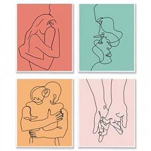 BELLOWDEER Abstract Couple Line Wall Art Decor Prints Posters, Minimalist Wall Art Prints Set of 4, Home Kitchen Bedroom Living Room Apartment Bathro