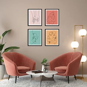 BELLOWDEER Abstract Couple Line Wall Art Decor Prints Posters, Minimalist Wall Art Prints Set of 4, Home Kitchen Bedroom Living Room Apartment Bathro