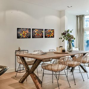 3 Pieces BW Kitchen Picture Canvas Wall Art Colorful Spice in Spoon Vintage Spice Seasoning Food Artwork for Restaurant Dining Room Stretched and Fra