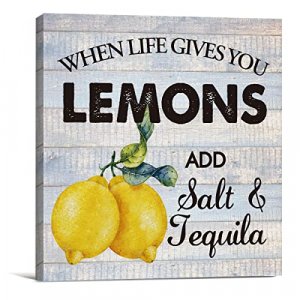 Funny Farmhouse Canvas Print Wall Art Decor When Life Gives You Lemons Sign Painting Plaque Country Kitchen Home Decoration (8 X 8 inch, Framed)