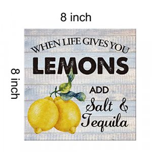 Funny Farmhouse Canvas Print Wall Art Decor When Life Gives You Lemons Sign Painting Plaque Country Kitchen Home Decoration (8 X 8 inch, Framed)