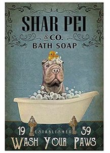 Retro Metal Tin Sign Shar Pei and Co Bath Soap Dog Funny Gifts for Home Coffee Kitchen Bar Laundry Pub Wall Decor 12X8 Inch