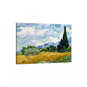 Canvas Wall Art Wheat Field with Cypresses by Van Gogh Oil Paintings Reproduction Wooden Framed Wall Art Prints for Living Room Bedroom Bathroom Kitc