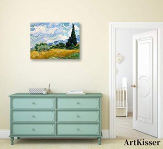 Canvas Wall Art Wheat Field with Cypresses by Van Gogh Oil Paintings Reproduction Wooden Framed Wall Art Prints for Living Room Bedroom Bathroom Kitc