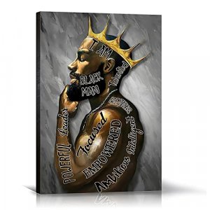 Black Men Wall Art African American Canvas Framed Wall Art Decor Painting Picture Artwork Poster Black AfroKing Wall Art Decor for Living Room Bedr