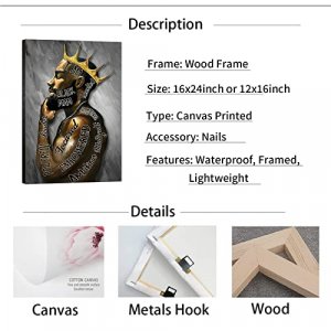 Black Men Wall Art African American Canvas Framed Wall Art Decor Painting Picture Artwork Poster Black AfroKing Wall Art Decor for Living Room Bedr