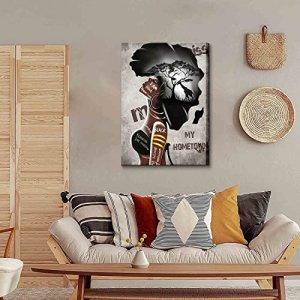 Framed African American Wall Art, Miss Hometown Black Women Girl Painting on Canvas Prints Wall Picture for Home Accent Living Room Bedroom Wall Deco