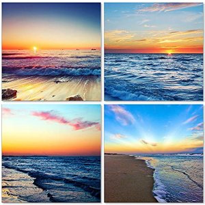 TutuBeer Beach Sunset Wall Art Beach Canvas Sea Sunset Sunset Beach Wall Art Ocean Canvas Prints Wave Canvas Stretched and Framed Pictures Paintings 