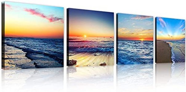 TutuBeer Beach Sunset Wall Art Beach Canvas Sea Sunset Sunset Beach Wall Art Ocean Canvas Prints Wave Canvas Stretched and Framed Pictures Paintings 
