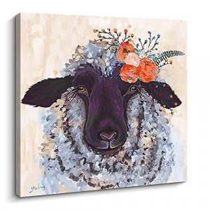 Kas Home Sheep Decor Watercolor Canvas Wall Art Farmhouse Animal Sign Picture Paintings Prints Artwork Decorations for Bedroom Living Room Poster Rea