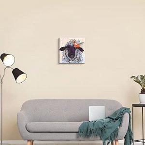 Kas Home Sheep Decor Watercolor Canvas Wall Art Farmhouse Animal Sign Picture Paintings Prints Artwork Decorations for Bedroom Living Room Poster Rea