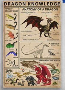 Dragon Knowledge Types of Dragon Wings Poster 16x12 Inch Home Kitchen Retro Bar Pub Office Wall Decor