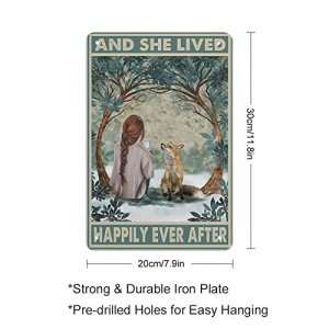 Vintage Tin Sign Girl Metal Poster Fox Metal Tin Signs Fox Little Girl and She Lived Happily Ever After Funny Poster Retro Metal Logo Poster Home Kit