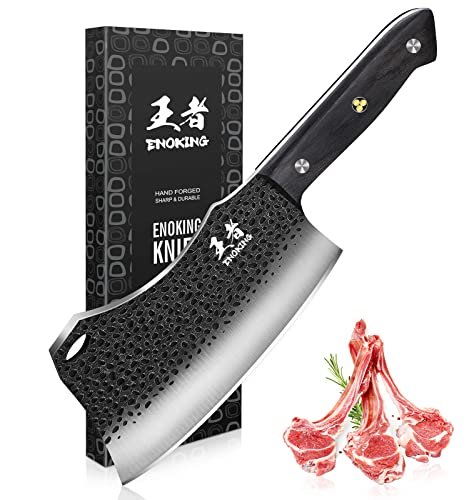  ENOKING Cleaver Knife, Meat Cleaver Hand Forged Serbian Chef  Knife German High Carbon Stainless Steel Vegetable Cleaver: Home & Kitchen