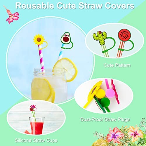 12 Pcs Silicone Straw Caps Covers Straw Tips Cover Reusable Straw
