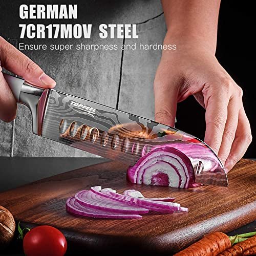 Topfeel Kitchen Knife Set, 3-Piece Stainless Steel Chef Knife,Santoku Knife & Utility Knife with Gift Box for Home, Black