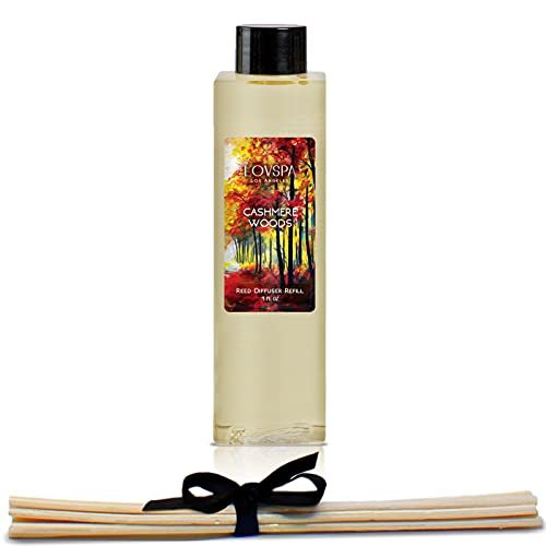 LOVSPA Cashmere Woods Reed Diffuser Oil Refill with Replacement Reed Sticks | Amber Mimosa, Vanilla Musk & Apricot Nectar 