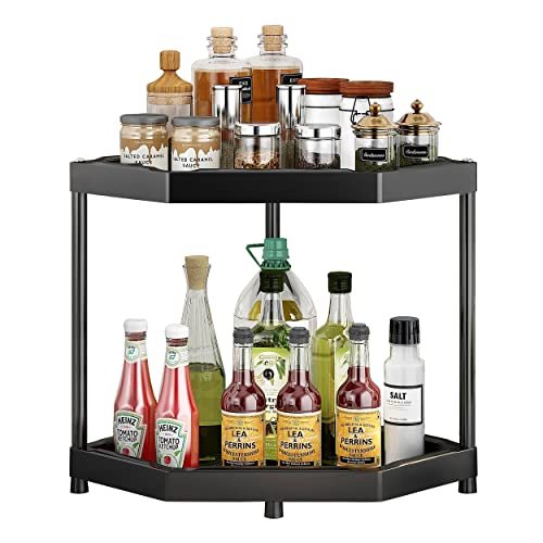 2-Tiers/3Tiers Circle Bathroom Organizer Countertop: Bathroom Counter  Organizer ABS+PET Counter Organizer Corner Shelf for Makeup Vanity Tray  Coffee Stand Kitchen Spice Rack Cosmetics Organizer Vanity Storage Shelf  Rack for Bathroom Bedroom Kitchen