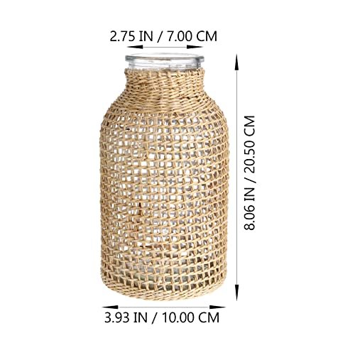 DOITOOL Boho Glass Flower Vase with Rattan Cover, Farmhouse Flower Bud Vase,  Round Decorative Flower Vase Floral Container Flower Bottle for Floral A -  Imported Products from USA - iBhejo