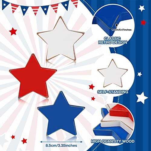 Maitys Patriotic Wooden Star 4Th Of July Wood Star Independence Day Labor  Day Home Table Decor Wood Star Standing Blocks For Home Tabletop Memorial D  - Imported Products from USA - iBhejo