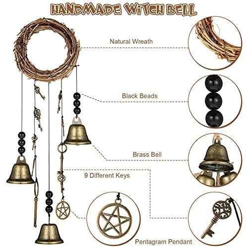 Witch Bells Protection Door Knob Hanger, Handmade Witch Bells Wreath With  Pentagram And Brass Bell, Wind Chimes Witchy Things Clear Negative Energy  Fo
